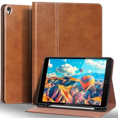 Imagem de Gexmil Capa de couro para iPad Air de 10,5 polegadas (3ª geração de 2019), iPad Pro de 10,5 polegadas (2017), com suporte para Apple Pencil integrado, capa fólio de couro bovino premium, marrom
