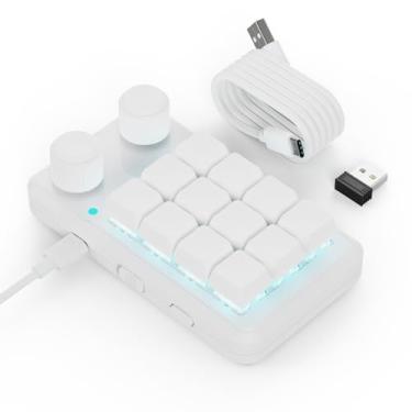Imagem de MOSHOU Teclado tátil macro mecânico com uma mão, teclado para jogos de 12 teclas totalmente programável para botões e teclas, teclado OSU Hotswap com RGB para edição de jogos PS (3 camadas, branco)