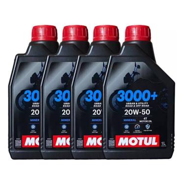 Imagem de kit com 4x Óleo Motor Motul 3000+ 4t 20w50 Jaso Ma2 Mineral 1L SUZUKI HONDA DAFRA BAJAJ