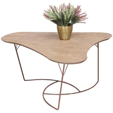 Imagem de Mesa De Centro Boomerang Madeira Amendoa Base Metal Cobre Nacc Amendoa Cobre