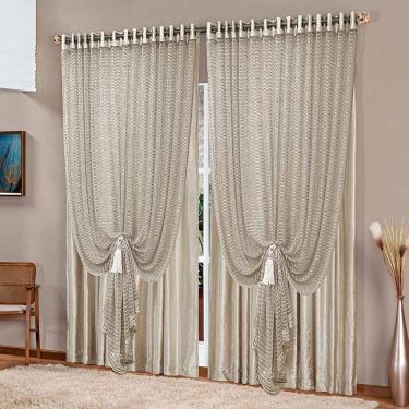 Imagem de Cortina Bali Luxo Cetim Amassado Xale Tela Brilhante 4,00x2,70m Sala Quarto Varão 4m - Bronze