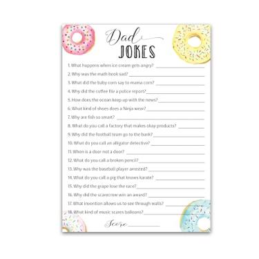 Imagem de DAD JOKES Baby Shower Games, DONUT Theme Daddy Jokes Shower Trivia Games — Pack of 25 — Fun Dad Joke Game, Doughnut Gender Neutral Girl or Boy Funny Trivia, Sprinkle, Gender Reveal, Birthday G850-DJK
