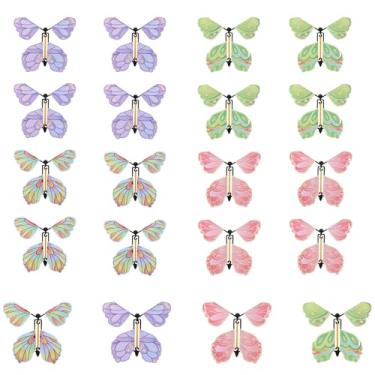 Imagem de Dimeho 20 Pcs Flying Butterfly Toys, Wind Up Flying Butterfly Surprise Card in The Book Colorful Rubber Band Powered Gifts Butterfly Fairy Flying Toy Christmas Wedding Birthday Surprise Gifts