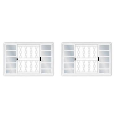 Imagem de Kit Com 2 Janelas De Aço De Correr 100x100cm 4 Folhas Com Grade Minas Sul Mgm Branco