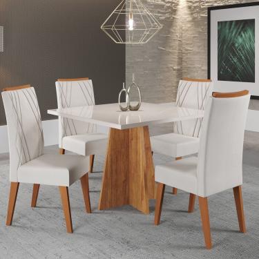 Imagem de Mesa De Jantar Quadrada Columbia Tampo Em Mdp Sem Vidro 90x90 E 4 Cadeiras Vegas Em Madeira Maciça Mel-blonde-marfim