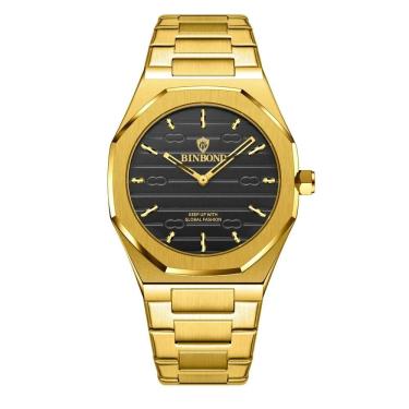 Imagem de Binbond Marca 2025 Relógio De Quartzo Masculino Casual Octogonal 818 Dourado Preto