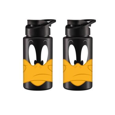 Imagem de Kit 2 Garrafa Plástica Squeeze Sport Patolino Preta 500ml Rosto Coleçã