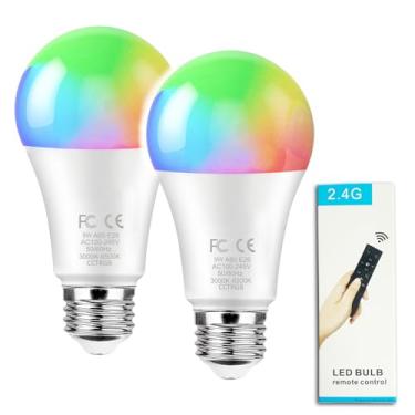 Imagem de GRV Lâmpada Inteligente E26 A60 9W Com Controle Remoto De 2,4 Ghz, Led Rgbw Mudança Cor, Regulável Continuamente 3000K A 6500K, Equivalente Incandescente 80W, 800 Lúmens, Decoração Para Casa, 2 E 1