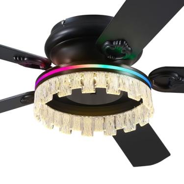 Imagem de Asyko Ventiladores De Teto Com Luzes, Ventilador Rgb Perfil Baixo 52 Polegadas Controle Remoto, Regulável, Motor Cc Reversível, Silencioso, 6 Velocidades, Preto Para Quarto Interno E Externo