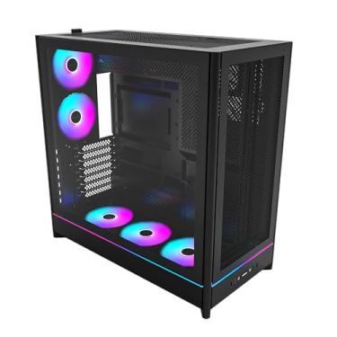 Imagem de MONTECH HS01 PRO, ATX Mid-Tower PC Case, PC para jogos, alto fluxo de ar, layout reversível, painel frontal de malha, ventilador 5X ARGB PWM pré-instalado, design de encaixe, painéis sem ferramentas