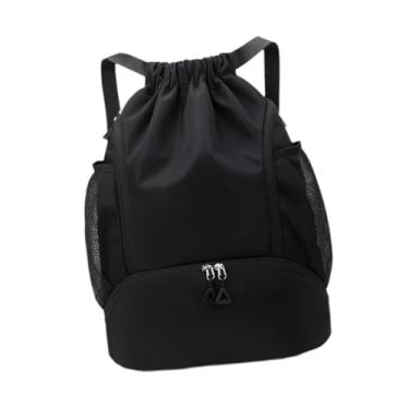 Imagem de oshhni Mochila com cordão para homens e mulheres, à prova d'água, bolsa de natação para praia, basquete, mochila leve com cordão, bolsa esportiva para, Preto