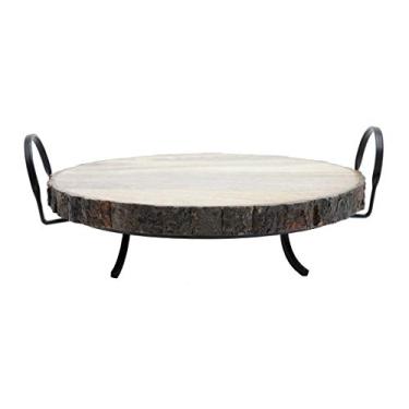 Imagem de BANDEJA MADEIRA C/SUPORTE METAL REDONDA 34x32x12cm