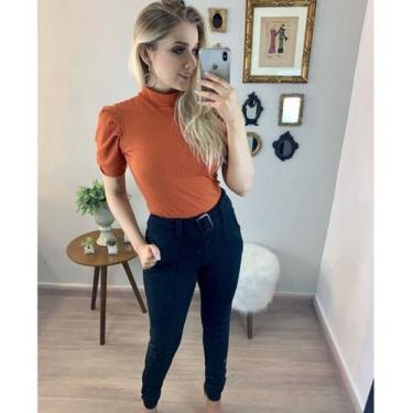 Imagem de Blusa feminina canelada manga curta bufante  - propria