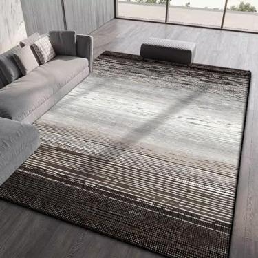 Imagem de Tapete de sala de estar com listras abstratas, fácil de limpar, decoração para casa, quarto, sala de estar, dobrável, macio (6,5 x 13,1 pés (200 x 400 cm/CX024-lint-free-1))