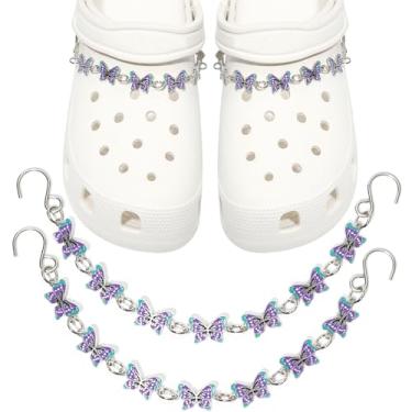 Imagem de CIKKITZ Corrente de sapato brilhante para sandálias de tamanco, 2 peças de pingentes de corrente de sapato borboleta para mulheres, lindos pingentes de decoração de sapatos DIY para lembrancinhas de