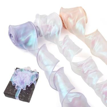 Imagem de Spritewelry Fita de chiffon transparente brilhante com 3 rolos de organza iridescente 60 mm fita de artesanato de tecido transparente brilhante para artesanato, buquês, festa de casamento, embrulho de