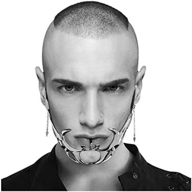 Imagem de L'VOW Cyberpunk Liquid Silver Steel Half Mask Women Men Luxury Irregular Jewelry Face Chain Cyborg Earring Accessories(Style-2)