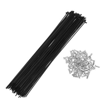 Imagem de TUCKBOLD Conjunto de 72 raios de bicicleta de 14G 255 mm com raio de roda de bicicleta aço carbono preto