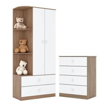 Imagem de Cômoda E Guarda Roupa Infantil Labirinto Rústico Branco - Henn - MÓVEI