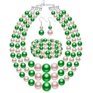 Imagem de Haysandy Colar de pérolas dos anos 20 para mulheres, conjunto de bijuterias, colar de pérolas falsas, pulseira, brinco para festa, presente de casamento, Sem Pedra Preciosa