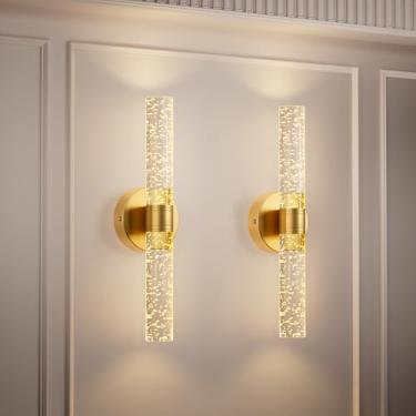 Imagem de Arandelas de parede douradas operadas por bateria, conjunto de 2, luzes de parede recarregáveis de 13000 mAh com controle remoto, arandela de parede de cristal sem fio regulável de 15 cores para