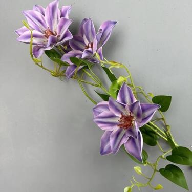 Imagem de Linda flor artificial real com 75 cm de comprimento, ramo falso floral para decoração de casa, casamento, mesa e área externa (roxo)