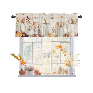 Imagem de Cortina de saia de outono branca abóbora Dia de Ação de Graças cortinas de cozinha colheita abóbora folha de bordo cortina superior cortina tratamento de janela para sala de estar quarto, 1 painel 147