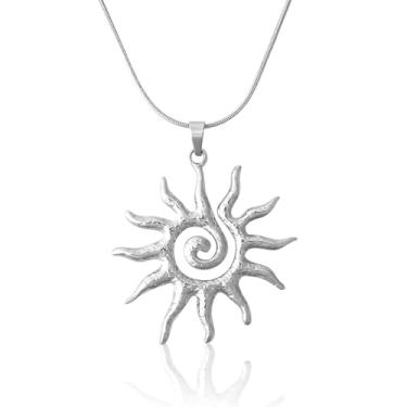 Imagem de Mikovivi Colar com pingente de sol mágico para mulheres, pingente de girassol delicado Sunburst colar com pingente solar elegante joias presentes, Medium, Aço inoxidável, Sem Pedra Preciosa