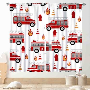 Imagem de Cortinas de caminhão de bombeiros para quarto de meninos, desenho animado, bombeiro, carro, bombeiro, veículo, bombeiro, cortinas de janela vermelhas, tratamentos para crianças, meninos, meninas