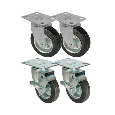 Imagem de Kit 4 un roda rodízio giratório freio borracha maciça 3 pol - AJAX