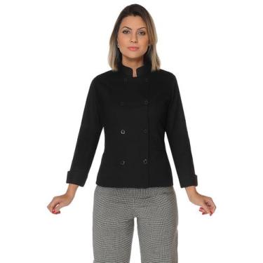 Imagem de Dolmã chef de cozinha feminina em algodão - Demorgan Uniformes, Preto,