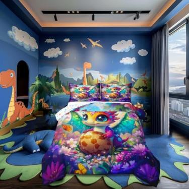 Imagem de Castle Fairy Conjunto de cama com estampa de borboleta, flores em aquarela, para meninos e meninas, ovos de dragão para todas as estações, tamanho casal, conjunto de edredom com desenho animado de