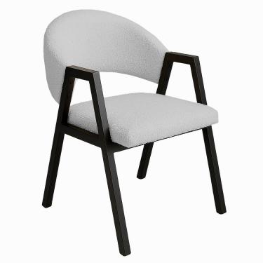 Imagem de Cadeira De Jantar Antonella Boucle Estilo Poltrona Com Pés Preto - 7 Decor Prata