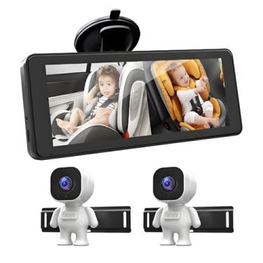 Imagem de Câmera de carro de bebê para 2 crianças, tela 6,9", 2 câmeras com visão noturna infravermelha, lente grande angular de 150°, alimentação por USB, 1080P HD, para bebês e pets
