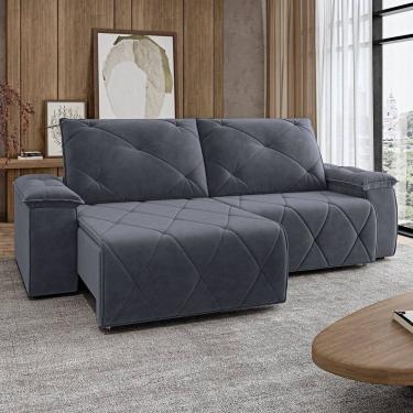 Imagem de Sofá 210cm Retrátil e Reclinável 4 Lugares Texas Cinza