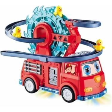 Imagem de Caminhão de Bombeiros Musical com Luzes, Brinquedo Educativo para Crianças 3+, Pista com Patinhos, 21x19cm