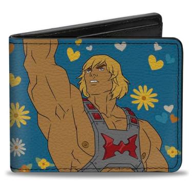 Imagem de Carteira Masters of the Universe, Bifold, MOTU He Man By the Power of Love Hearts Pose Blues Yellows, couro vegano