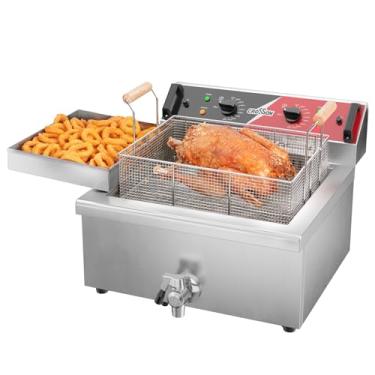 Imagem de CROSSON Fritadeira de peru Electirc de cesta tripla de 11 kg com bico de drenagem de óleo, rack de drenagem de óleo, fritadeira comercial de donut de bancada para fritar um peixe inteiro ou peru