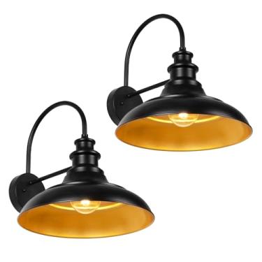 Imagem de Diyel Luminárias de celeiro ao ar livre, luzes de montagem de parede externa de casa de fazenda grande de 40,6 cm, arandelas de parede com pescoço de ganso rústico, iluminação de parede interna