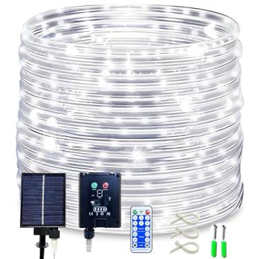 Imagem de KUshopfast Luzes de corda solar, 1,8 m, 500 LED, 8 modos, corda solar, luzes de corda para uso externo, luzes de tubo à prova d'água com painel solar para ambientes internos e externos (500 LED