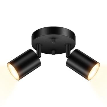 Imagem de AUQUEE Kit de iluminação de pista de luz LED 2, luminárias de pista de LED, iluminação de teto redonda preta, cabeça de luz giratória flexível para cozinha, sala de estar, quarto, lâmpada GU10 não