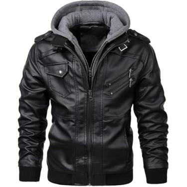 Imagem de Jaqueta De Couro Real Aviador Masculina Com Capuz Removível Inverno Quente Casual Motocicleta Bomber, Black, 5XL