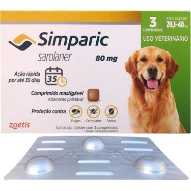 Imagem de Simparic 20 a 40kg 80mg 3 Comprimidos Mastigáveis Palatáveis Pulgas Ca