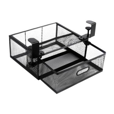 Imagem de ＫＬＫＣＭＳ Organizador de gaveta de malha sob a mesa, prateleira suspensa, bandeja com braçadeira C, metal para escritório doméstico, gaveta de armazenamento, Preto