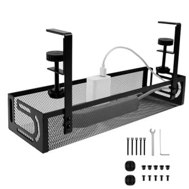 Imagem de ZJRDYYK Braçadeira de bandeja de gerenciamento de cabos embaixo da mesa sem furadeira, gerenciamento de cabos sob a mesa para escritório e escritório doméstico para esconder fios e tiras de energia