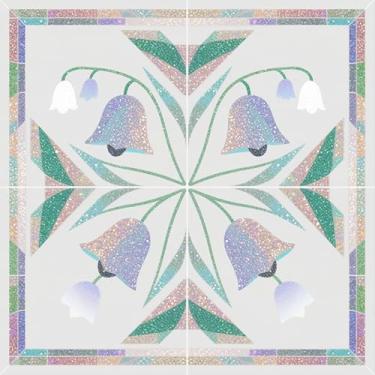 Imagem de HOMETITUTE 10 peças, flor de sino iridescente de 30,5 x 30,5 cm, azulejos de piso de folhas verdes, descascar e colar, adesivos autoadesivos removíveis para piso de vinil faça você mesmo para cozinha