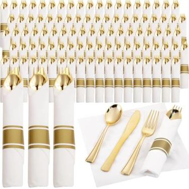 Imagem de Conjunto de talheres Supernal, pacote 120, plástico dourado com guarda