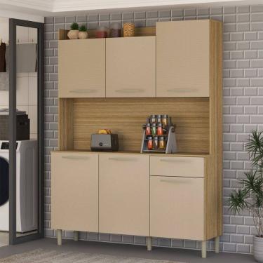 Imagem de Armário de Cozinha com Balcão Cataguera 6 Portas 1 Gaveta Freijó/Vanilla - Panorama Móveis