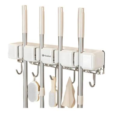 Imagem de Suporte De Vassouras Pá Rôdo Robusto Adesivo Sem Furar Branco Quente -