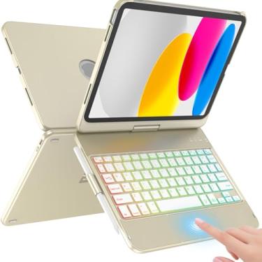 Imagem de HOTLIFE Capa para iPad A16 11ª geração/10ª geração com teclado, teclado sensível ao toque para iPad 11 polegadas/10ª geração 11 polegadas 2022-10 luz de fundo colorida, capa protetora rotativa de 360°
